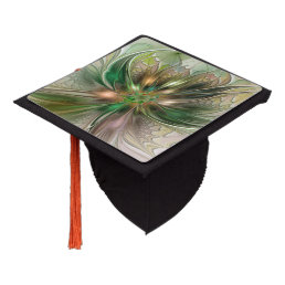 Colorful Fantasy Modern Abstract Fractal Flower Graduation Cap Topper