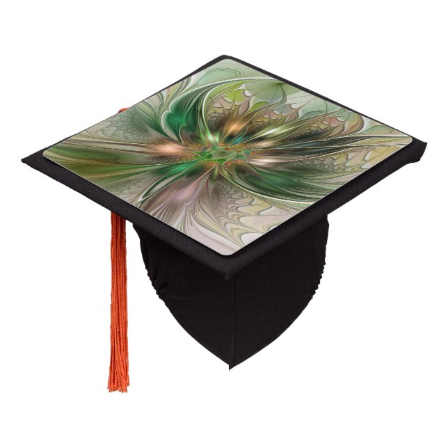 Colorful Fantasy Modern Abstract Fractal Flower Graduation Cap Topper (Angled)