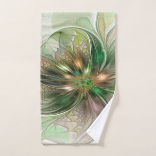 Colorful Fantasy Modern Abstract Fractal Flower Hand Towel