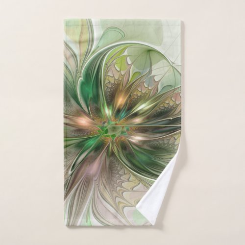 Colorful Fantasy Modern Abstract Fractal Flower Hand Towel
