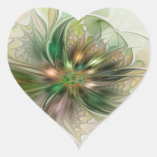 Colorful Fantasy Modern Abstract Fractal Flower Heart Sticker