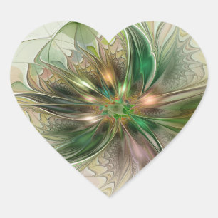 Colorful Fantasy Modern Abstract Fractal Flower Heart Sticker