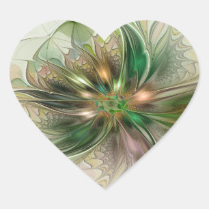 Colorful Fantasy Modern Abstract Fractal Flower Heart Sticker