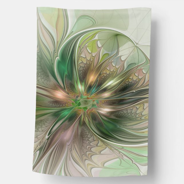 Colorful Fantasy Modern Abstract Fractal Flower House Flag (Front)