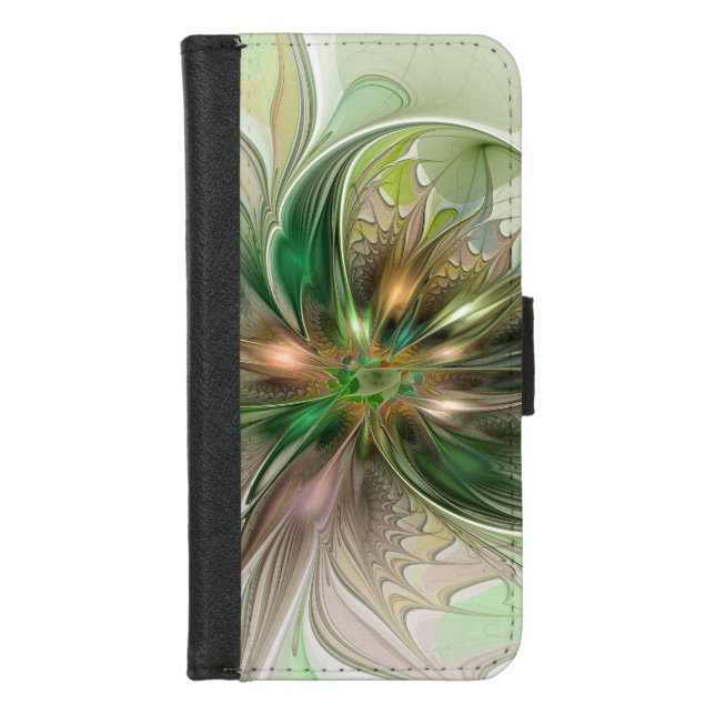 Colorful Fantasy Modern Abstract Fractal Flower iPhone Wallet Case (Front)