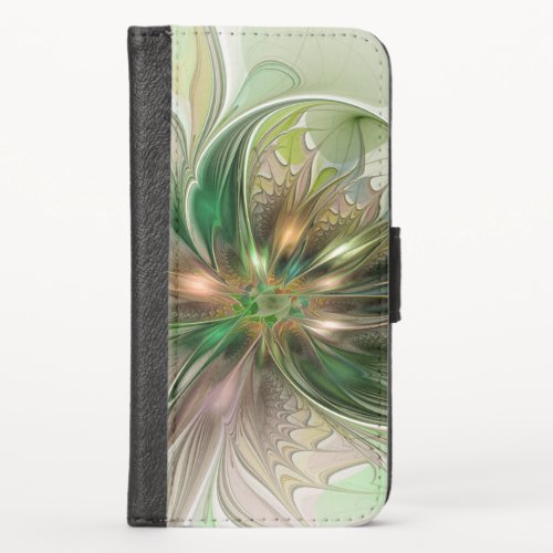 Colorful Fantasy Modern Abstract Fractal Flower iPhone XS Wallet Case