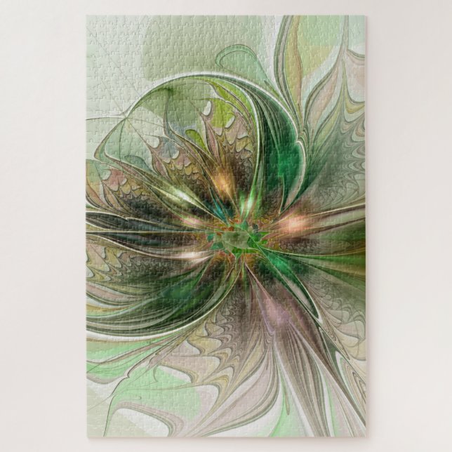 Colorful Fantasy Modern Abstract Fractal Flower Jigsaw Puzzle (Vertical)