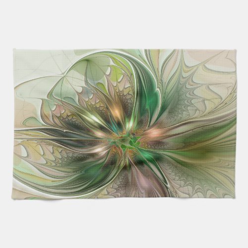 Colorful Fantasy Modern Abstract Fractal Flower Kitchen Towel