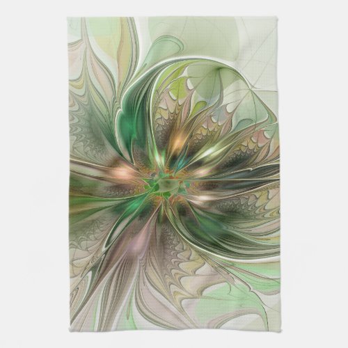 Colorful Fantasy Modern Abstract Fractal Flower Kitchen Towel