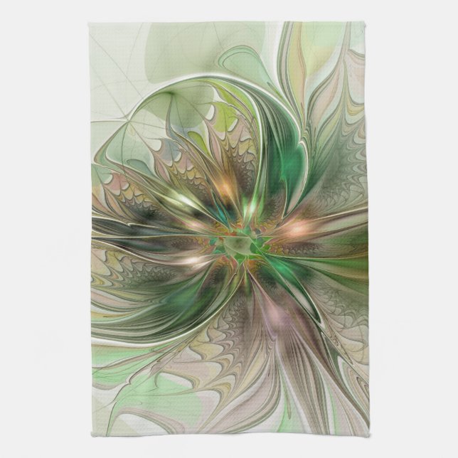 Colorful Fantasy Modern Abstract Fractal Flower Kitchen Towel (Vertical)