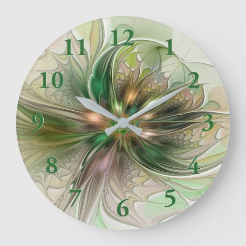 Colorful Fantasy Modern Abstract Fractal Flower Large Clock