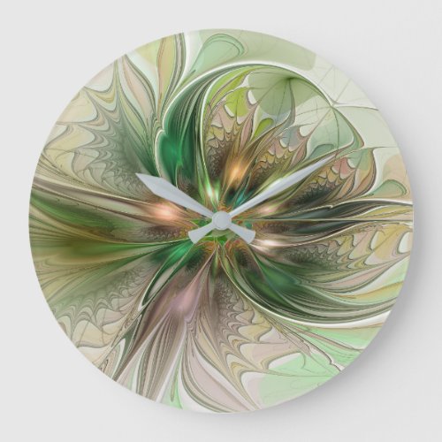 Colorful Fantasy Modern Abstract Fractal Flower Large Clock