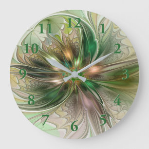 Colorful Fantasy Modern Abstract Fractal Flower Large Clock