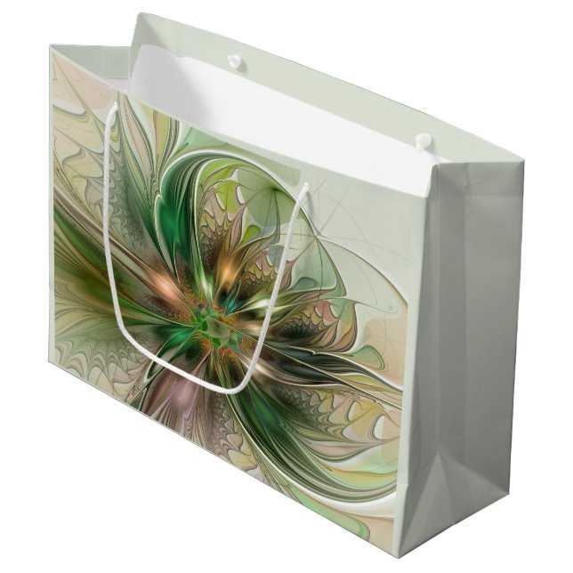 Colorful Fantasy Modern Abstract Fractal Flower Large Gift Bag (Front Angled)