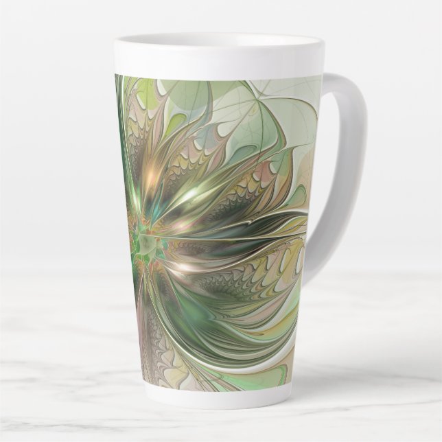 Colorful Fantasy Modern Abstract Fractal Flower Latte Mug (Right Angle)