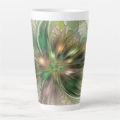 Colorful Fantasy Modern Abstract Fractal Flower Latte Mug (Front)