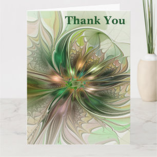 Colorful Fantasy Modern Abstract Fractal Flower Letterpress Thank You Card