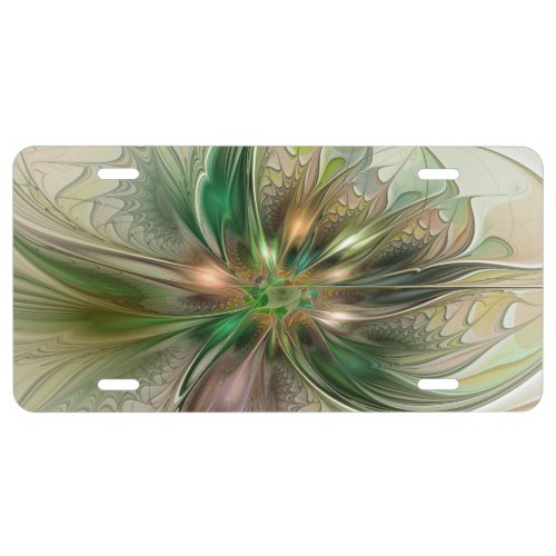 Colorful Fantasy Modern Abstract Fractal Flower License Plate