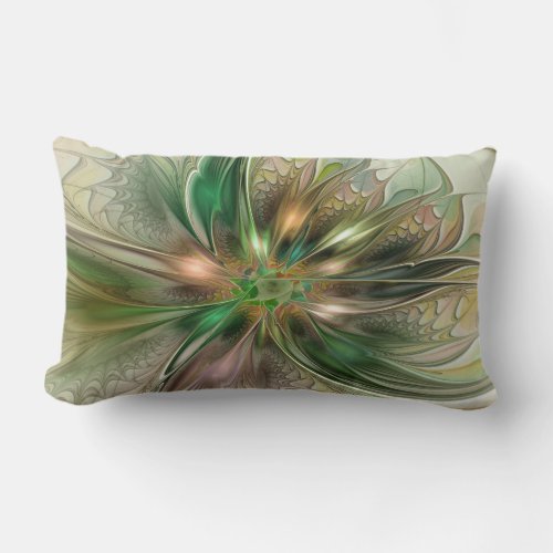 Colorful Fantasy Modern Abstract Fractal Flower Lumbar Pillow