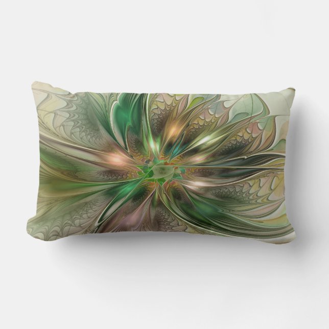 Colorful Fantasy Modern Abstract Fractal Flower Lumbar Pillow (Front)