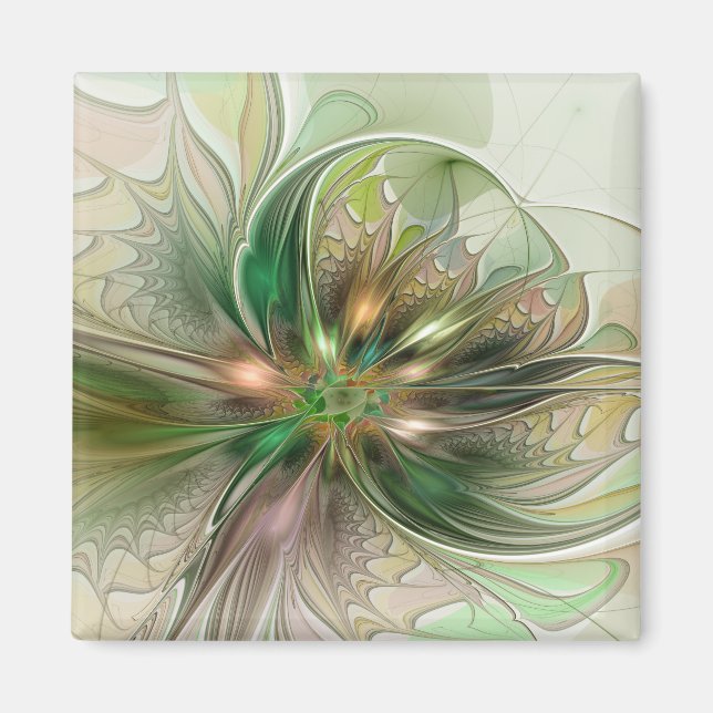 Colorful Fantasy Modern Abstract Fractal Flower Magnet (Front)
