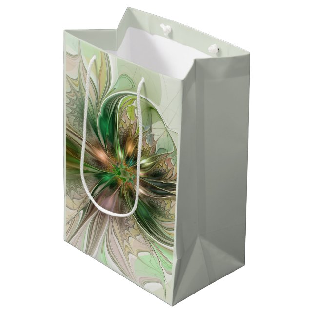 Colorful Fantasy Modern Abstract Fractal Flower Medium Gift Bag (Front Angled)