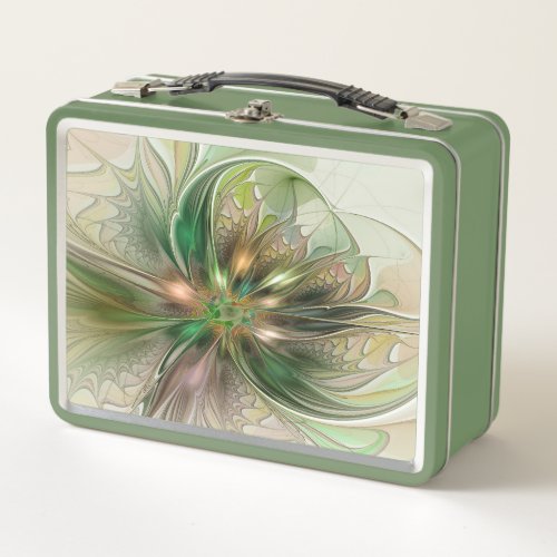 Colorful Fantasy Modern Abstract Fractal Flower Metal Lunch Box