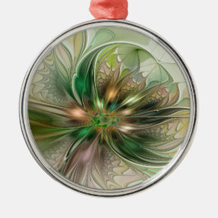 Colorful Fantasy Modern Abstract Fractal Flower Metal Ornament