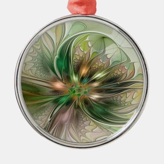 Colorful Fantasy Modern Abstract Fractal Flower Metal Ornament (Front)