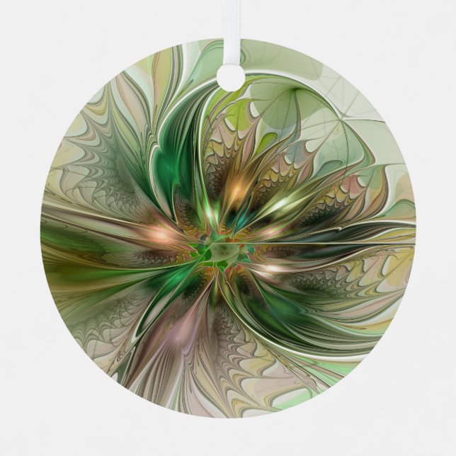 Colorful Fantasy Modern Abstract Fractal Flower Metal Ornament (Front)