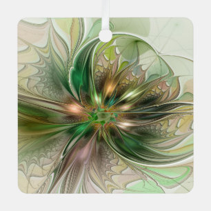 Colorful Fantasy Modern Abstract Fractal Flower Metal Ornament