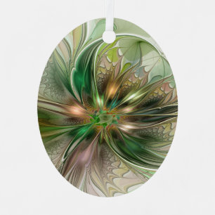 Colorful Fantasy Modern Abstract Fractal Flower Metal Ornament