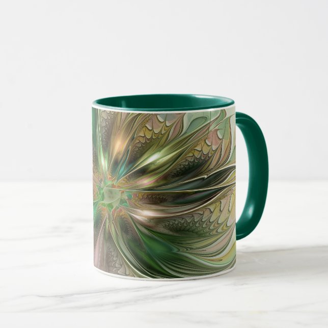 Colorful Fantasy Modern Abstract Fractal Flower Mug (Front Right)