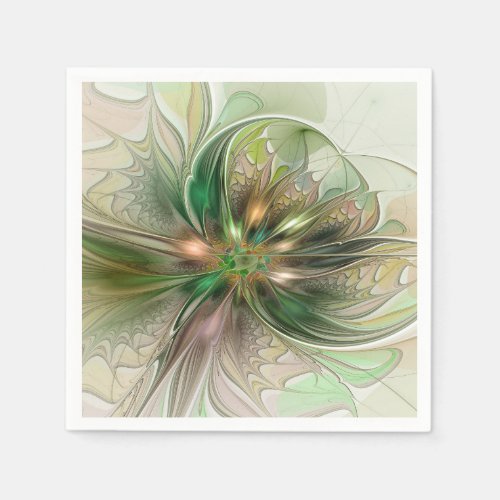Colorful Fantasy Modern Abstract Fractal Flower Napkins