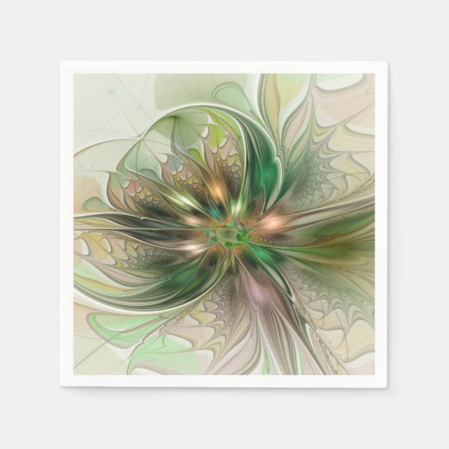 Colorful Fantasy Modern Abstract Fractal Flower Napkins (Front)
