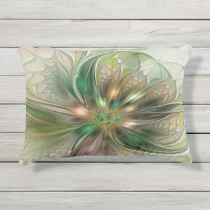 Colorful Fantasy Modern Abstract Fractal Flower Outdoor Pillow