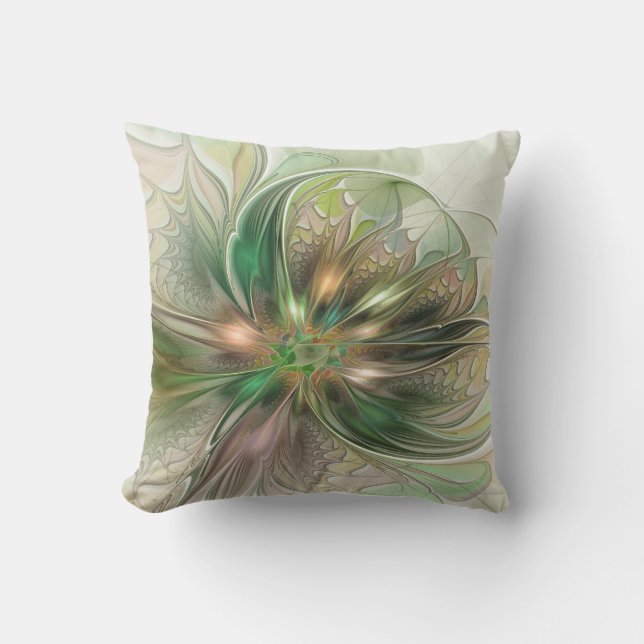 Colorful Fantasy Modern Abstract Fractal Flower Outdoor Pillow (Front)