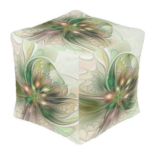 Colorful Fantasy Modern Abstract Fractal Flower Outdoor Pouf