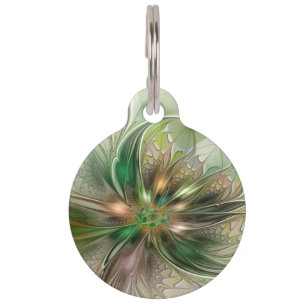 Colorful Fantasy Modern Abstract Fractal Flower Pet ID Tag