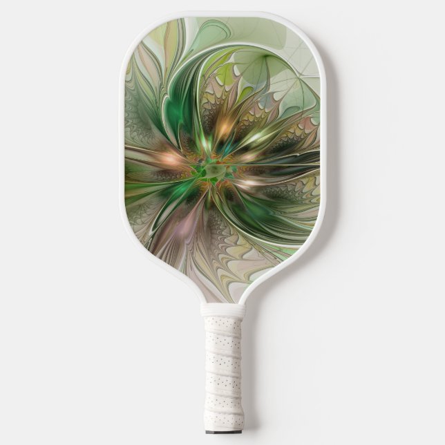 Colorful Fantasy Modern Abstract Fractal Flower Pickleball Paddle (Front)