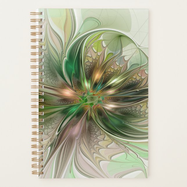 Colorful Fantasy Modern Abstract Fractal Flower Planner (Front)