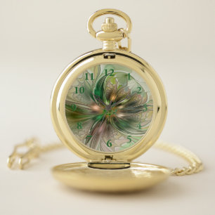 Colorful Fantasy Modern Abstract Fractal Flower Pocket Watch