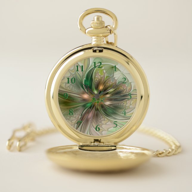 Colorful Fantasy Modern Abstract Fractal Flower Pocket Watch (Inside)