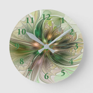 Colorful Fantasy Modern Abstract Fractal Flower Round Clock