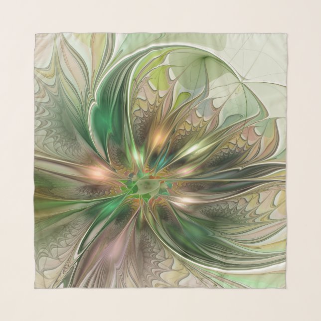 Colorful Fantasy Modern Abstract Fractal Flower Scarf (Front)