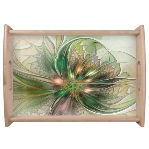 Colorful Fantasy Modern Abstract Fractal Flower Serving Tray