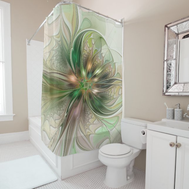 Colorful Fantasy Modern Abstract Fractal Flower Shower Curtain (In Situ)