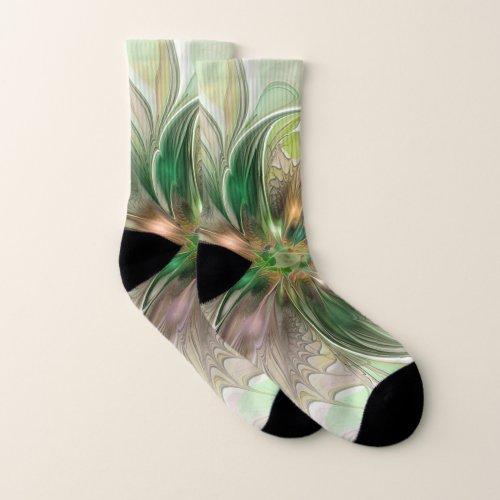 Colorful Fantasy Modern Abstract Fractal Flower Socks