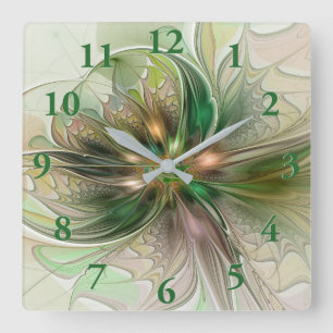 Colorful Fantasy Modern Abstract Fractal Flower Square Wall Clock