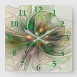 Colorful Fantasy Modern Abstract Fractal Flower Square Wall Clock at Zazzle